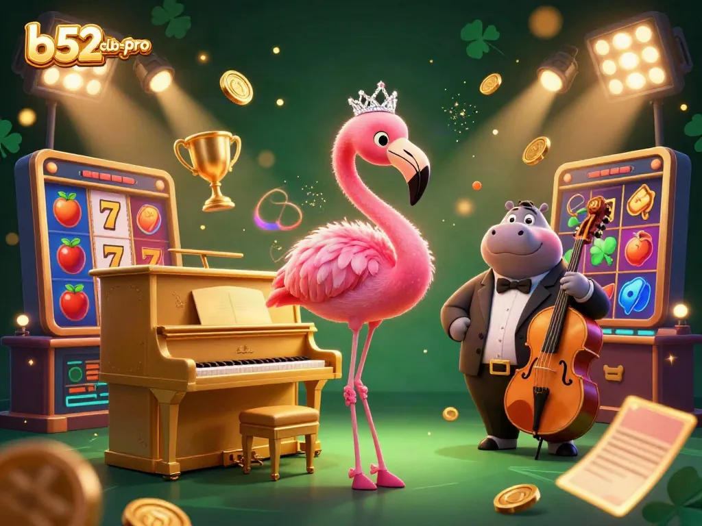 Win big with b52club-pro at this vibrant casino scene featuring lively characters and thrilling games.