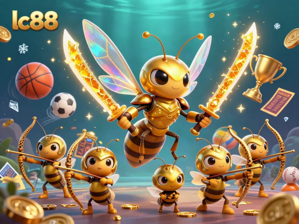 Engage with lc88 in a vibrant 3D casino scene featuring dynamic action and dazzling golden hornets.