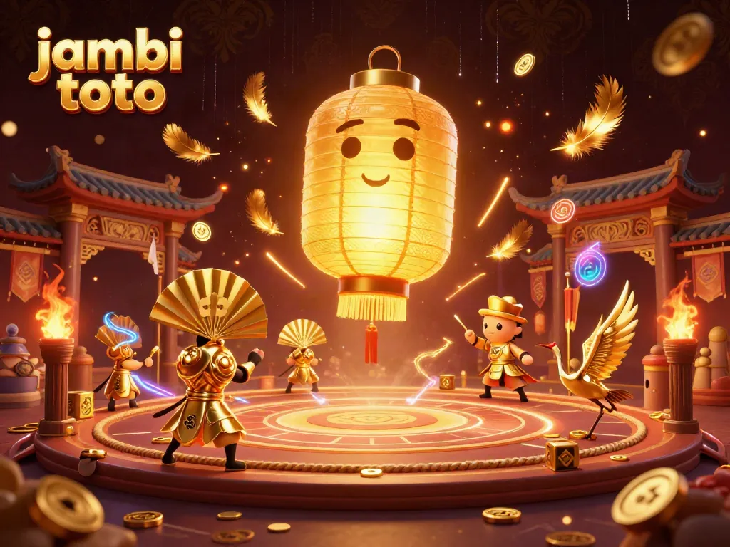 Experience thrilling jambi toto gameplay with golden lantern spirit and warriors in an enchanting casino scene.