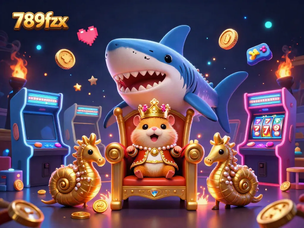 Experience thrilling gameplay at 789fzx with golden hamster king and arcade elements in a dynamic casino scene.