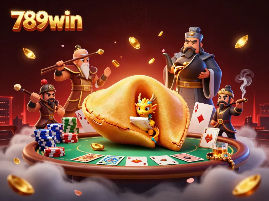 Experience the excitement of 789win with a vibrant 3D casino scene featuring a golden cookie and poker elements.