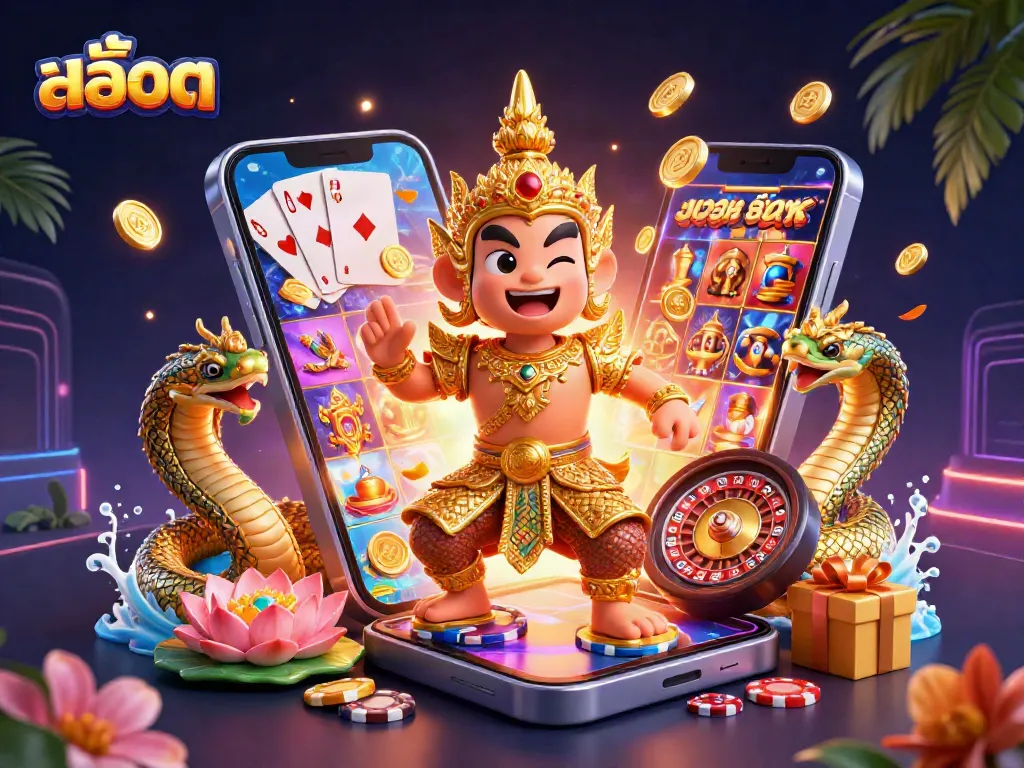 Spin colorful สล็อต reels and win amidst fierce Thai guardian and golden Naga companions.