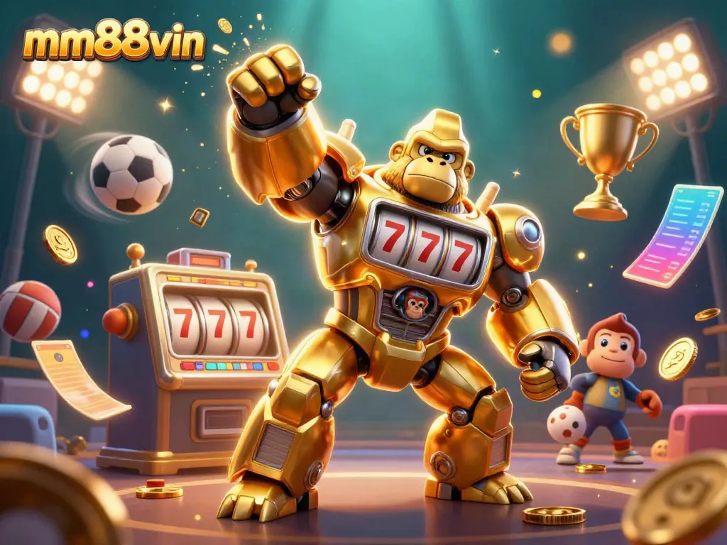 Experience thrilling gameplay at mm88vin with our vibrant casino-themed 3D illustration showcasing excitement and winnings.