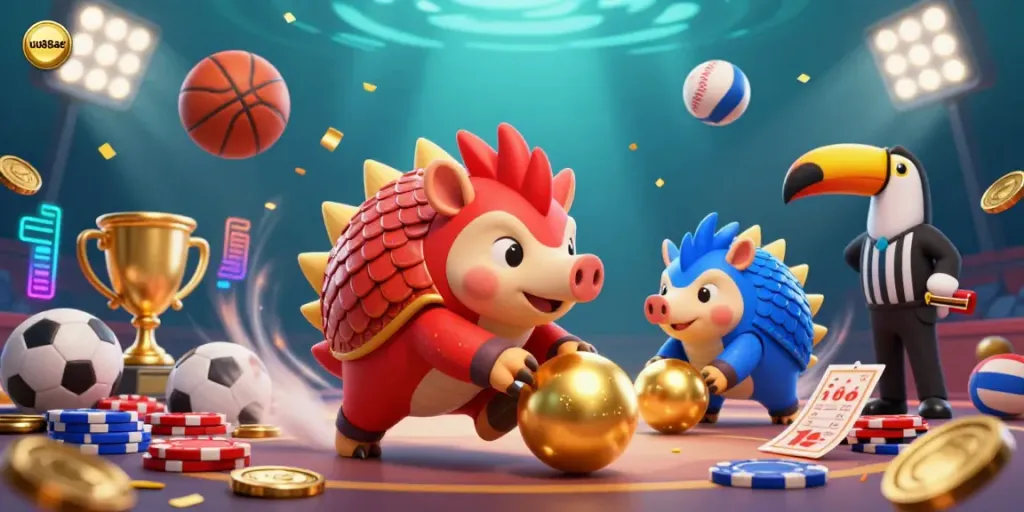 uy88ae showcases interactive gambling fun with pangolins, poker chips, and sports themes.