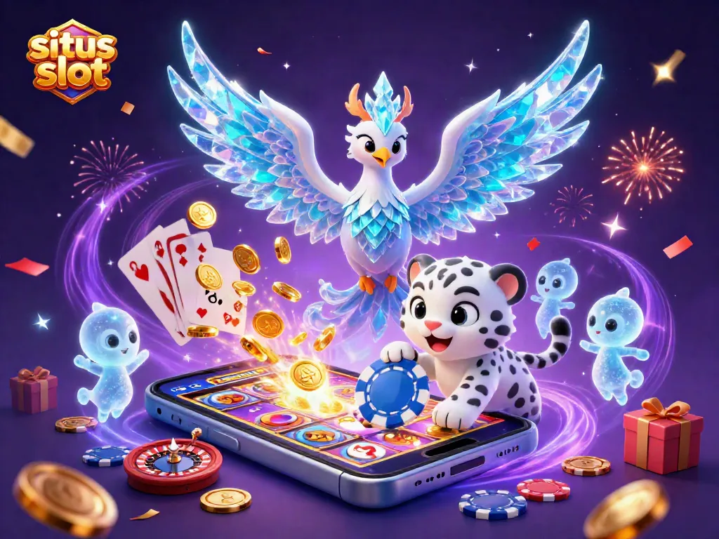 Gambar situs slot dengan phoenix es dan anak leopard bermain, menampilkan permainan slot.
