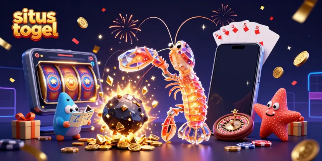 Engage with situs togel games, featuring a galactic mantis shrimp in a vibrant casino scene.