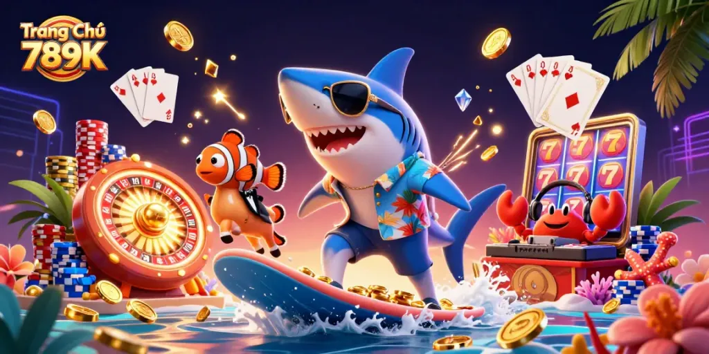 Experience winning with Trang Chủ 789K through vibrant casino gaming action in a stunning illustration.