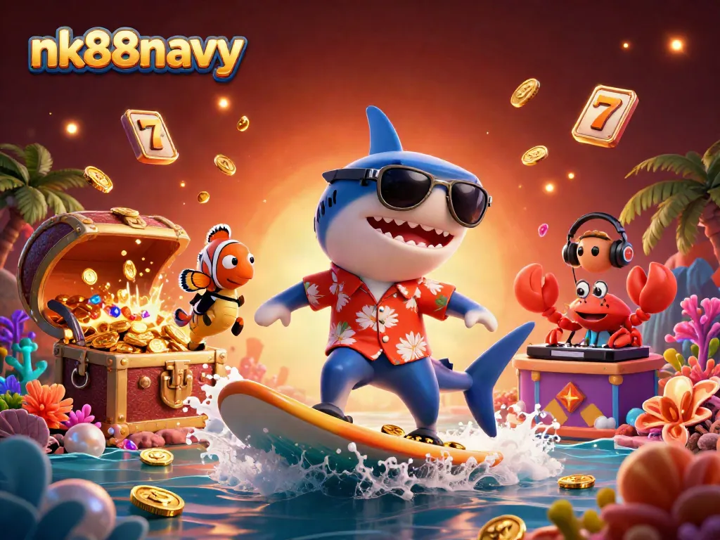 Engage with exciting gameplay at nk88navy featuring a shark character amidst a vibrant casino scene.