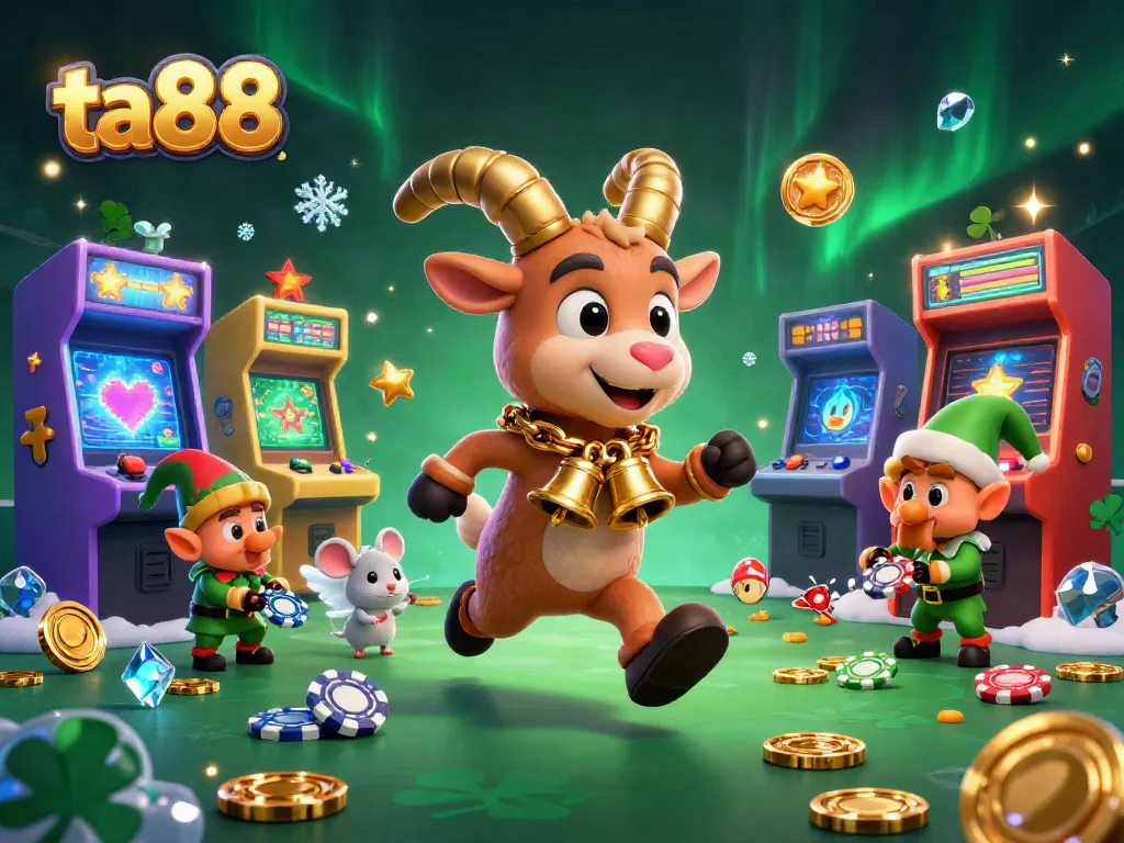 Experience ta88 thrills with Krampus and mischievous elves in a vibrant casino scene.