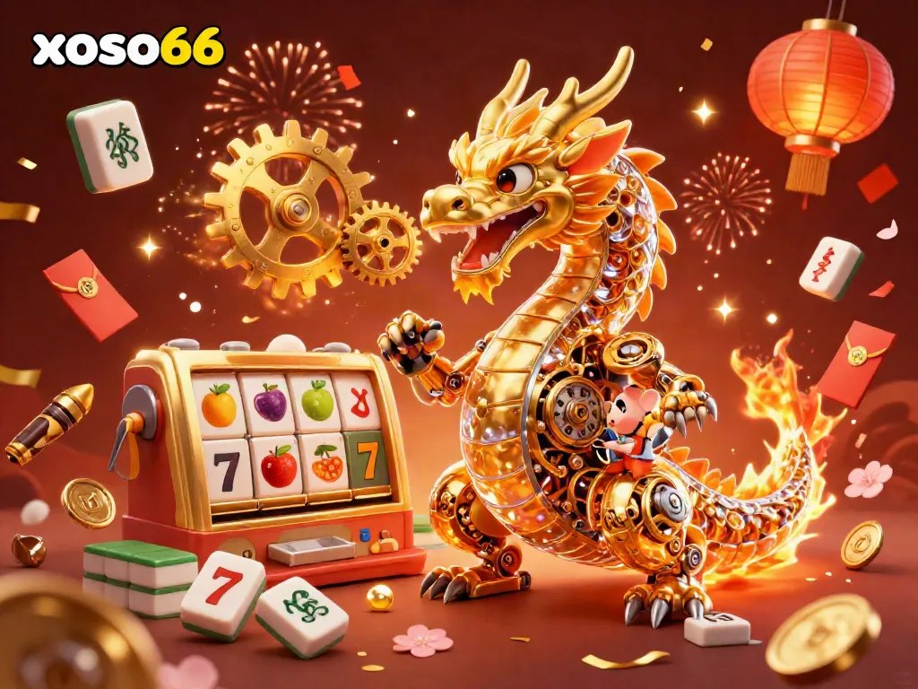 Experience thrilling gameplay at xoso66 with a golden dragon and vivid slot symbols.