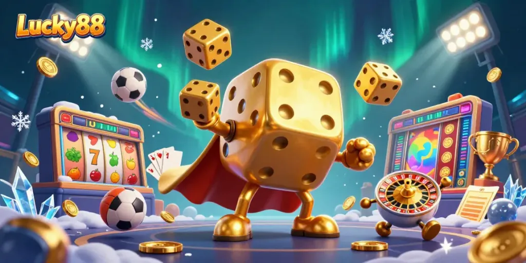 Engage with thrilling Lucky88 gaming experiences featuring vibrant 3D characters and casino elements.