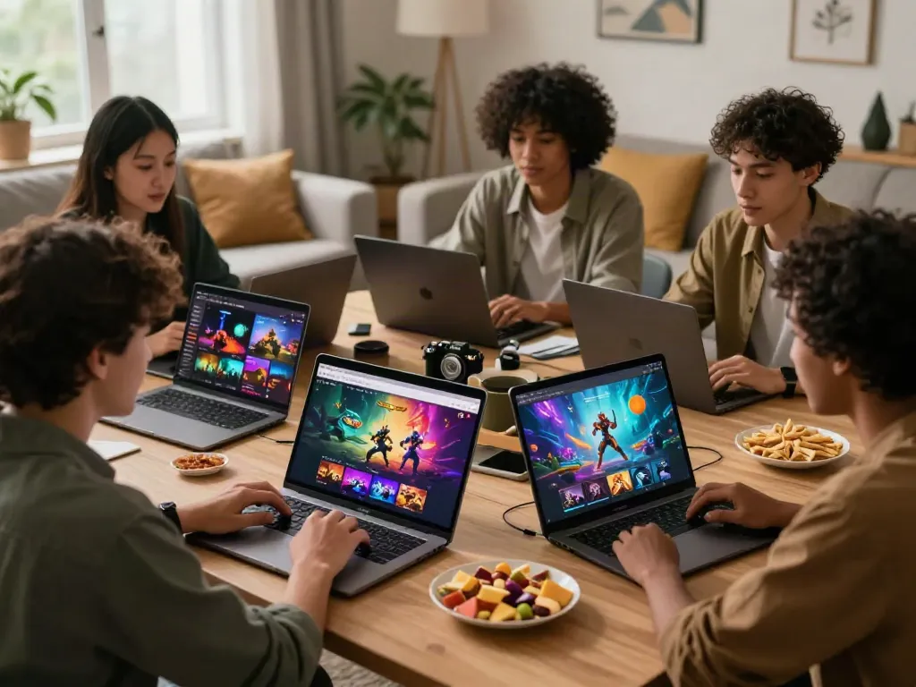 Friends enjoying games on garuda 404 platform in a cozy living room.