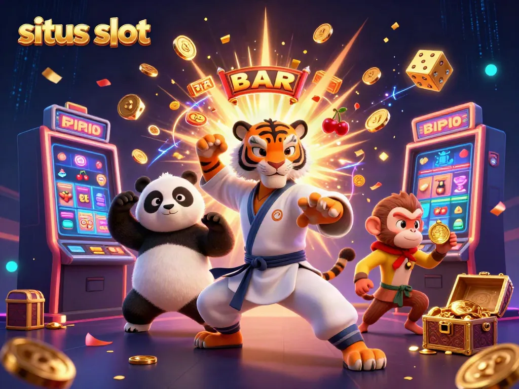 Join the action at situs slot as a kung fu tiger and panda celebrate a big win with explosive symbols!