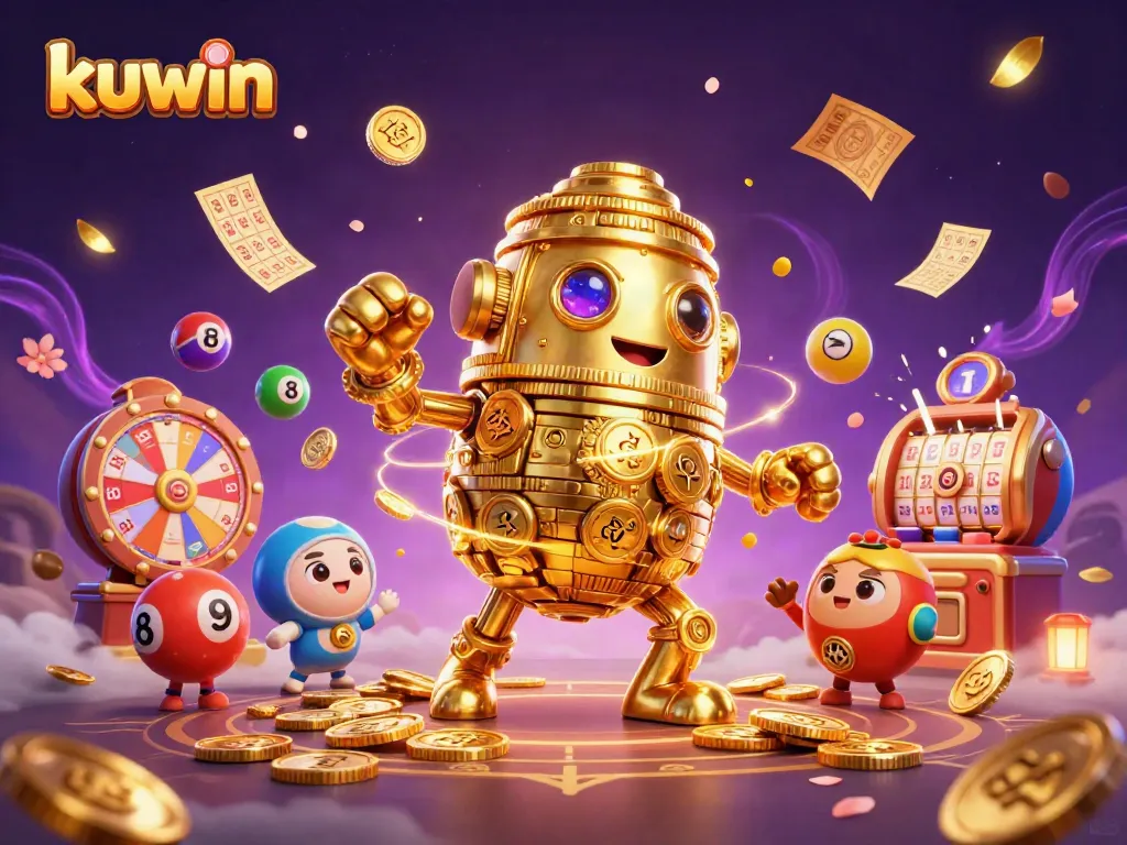 Kuwin engages players with vibrant lottery excitement in a 3D animated casino setting.