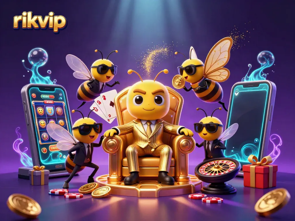 Experience immersive fun at rikvip with a colorful casino scene featuring a bumblebee mob boss and vibrant game elements.