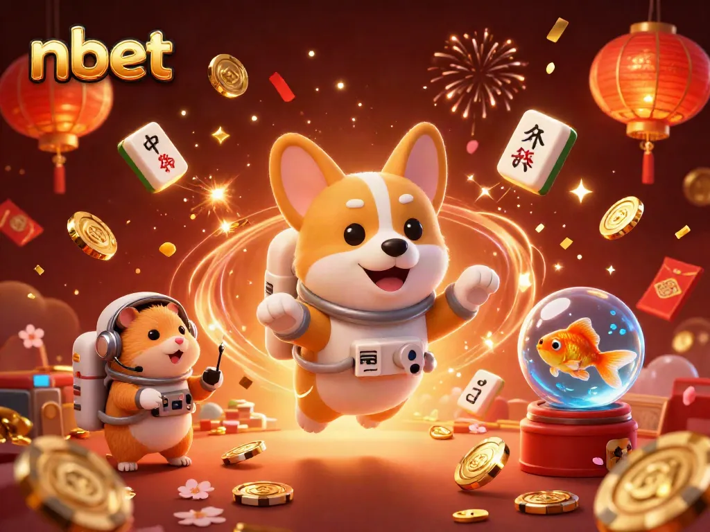 Experience elemental fun at nbet with the 3D cartoon astronaut corgi in a lively casino scene.