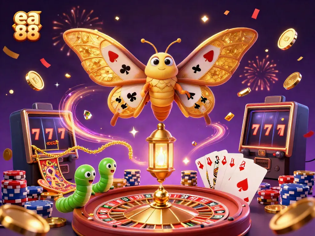 Experience thrilling gaming moments at ea 88 with vibrant casino elements and gold treasures.