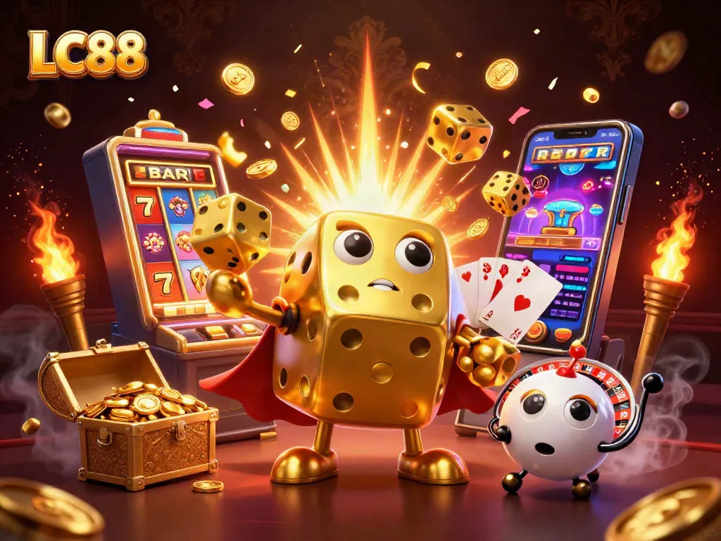 Experience winning moments with LC88's vibrant casino illustration showcasing thrilling gameplay.