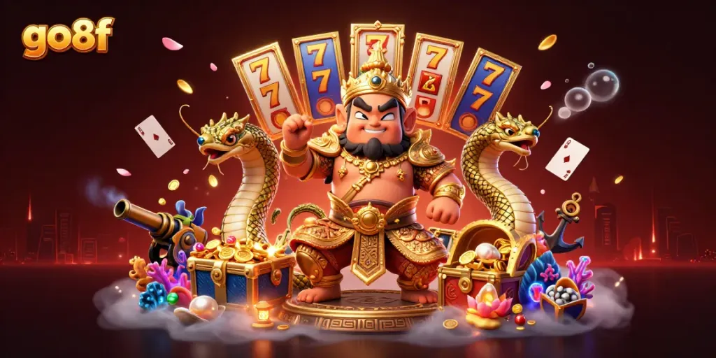 Experience action with go8f’s vibrant casino excitement in this dynamic 3D illustration.