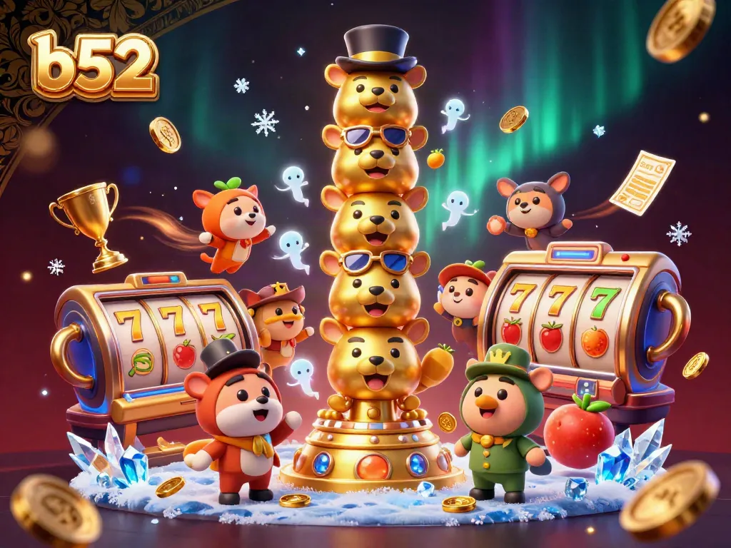 Experience the excitement of b52 slots with animated totem characters and dynamic casino elements.