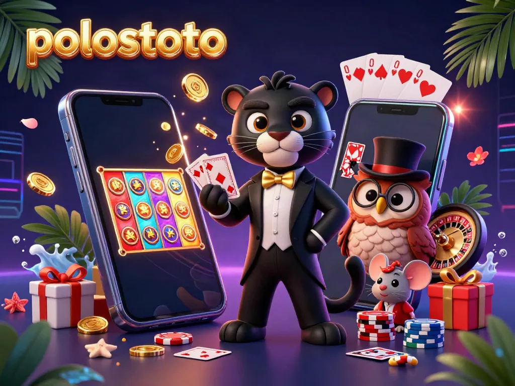 Experience the thrill of polostoto with a panther dealer, owl, and lucky mouse in a vibrant casino scene.