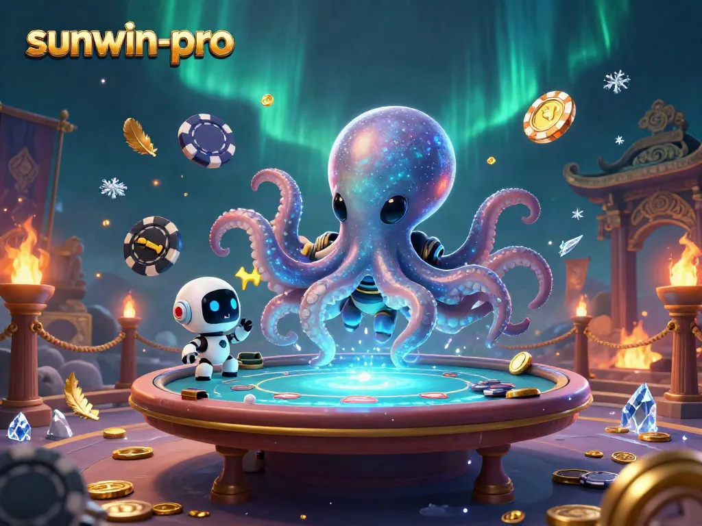 Experience thrilling poker action with sunwin-pro's alien octopus dealer in a rich cosmic casino