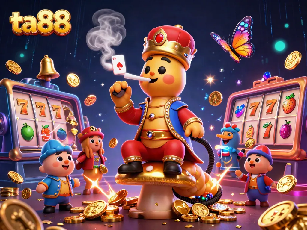 Experience the thrilling ta88 casino world with vibrant slot games and unique characters in a grand scene.