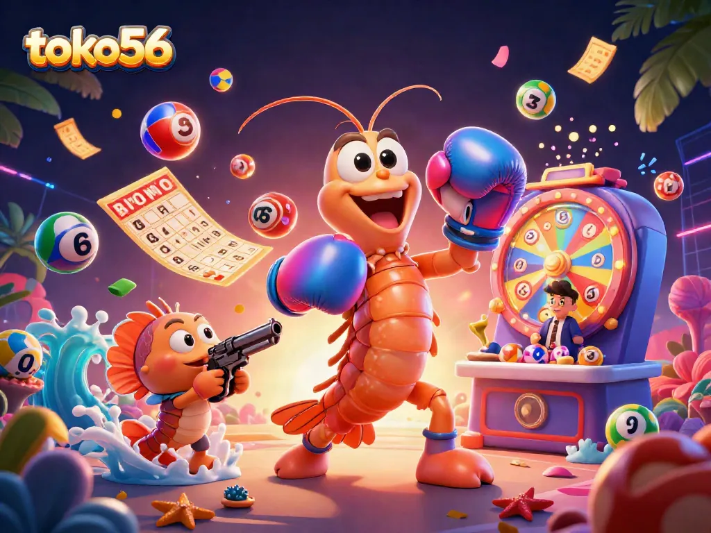 Experience the excitement of winning at toko56 with colorful lottery balls and engaging characters.