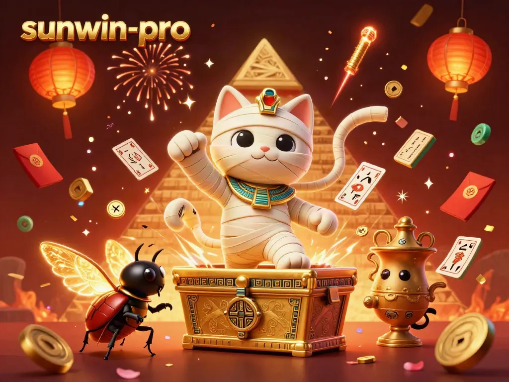 Experience the thrill of sunwin-pro with a vibrant casino adventure featuring an Egyptian mummy cat in an exciting scene.