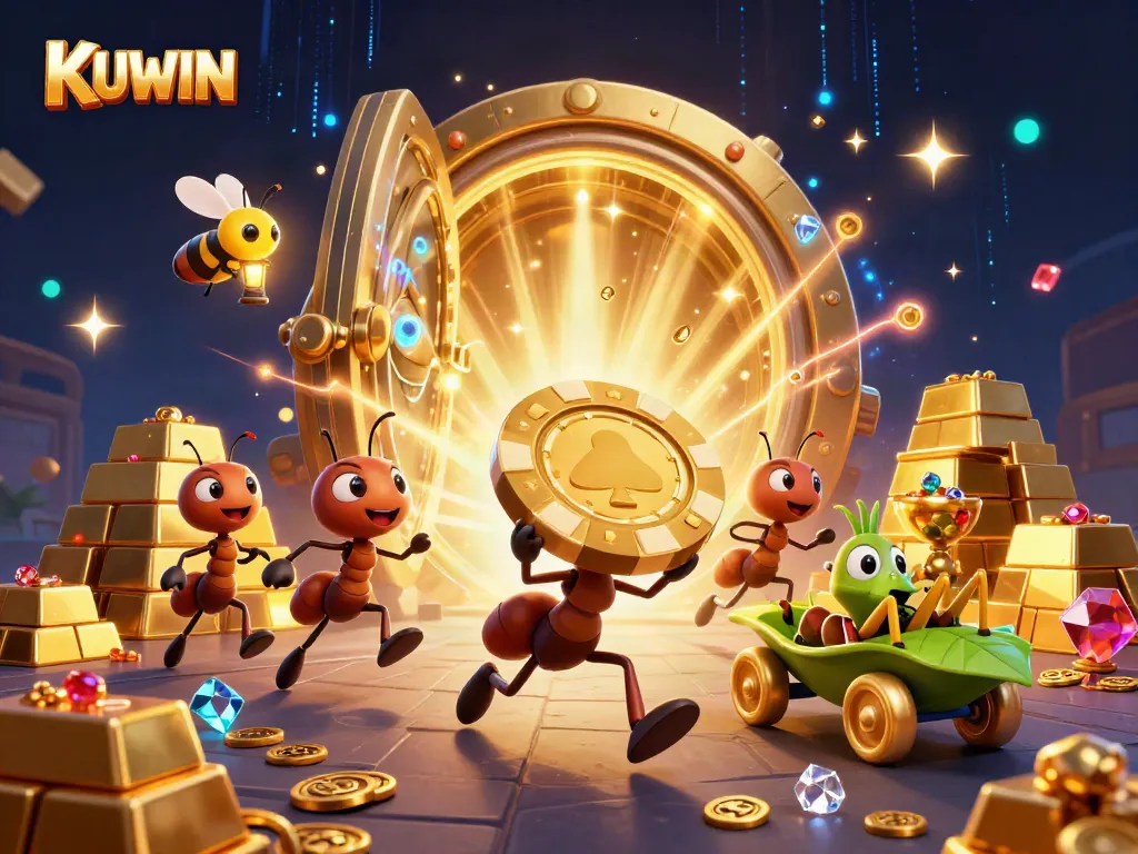 Experience the excitement of KUWIN as ants embark on a spectacular heist with golden poker chips.